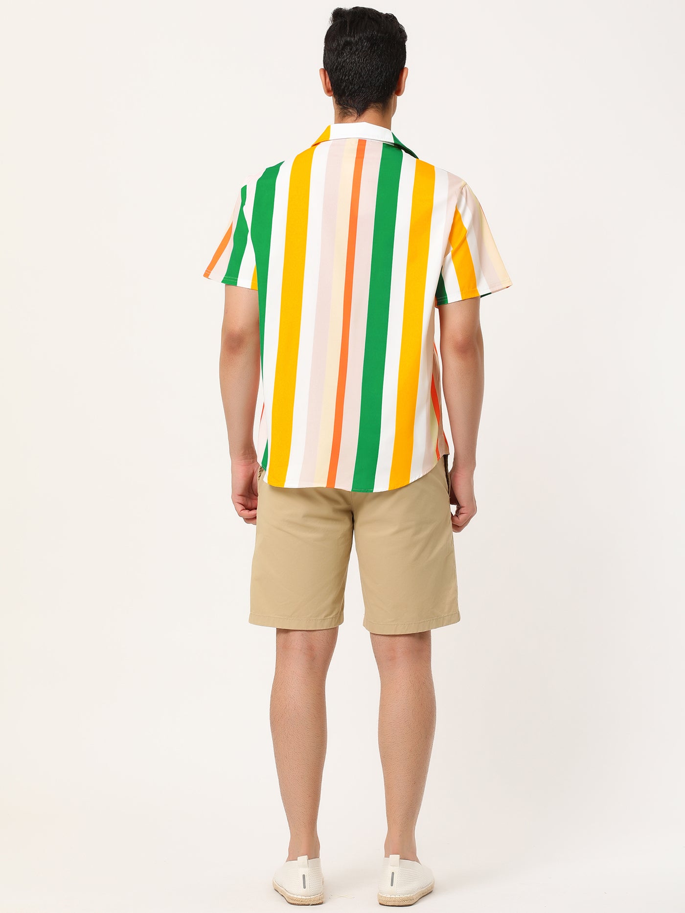 Bublédon Summer Vertical Striped Short Sleeve Patchwork Shirt