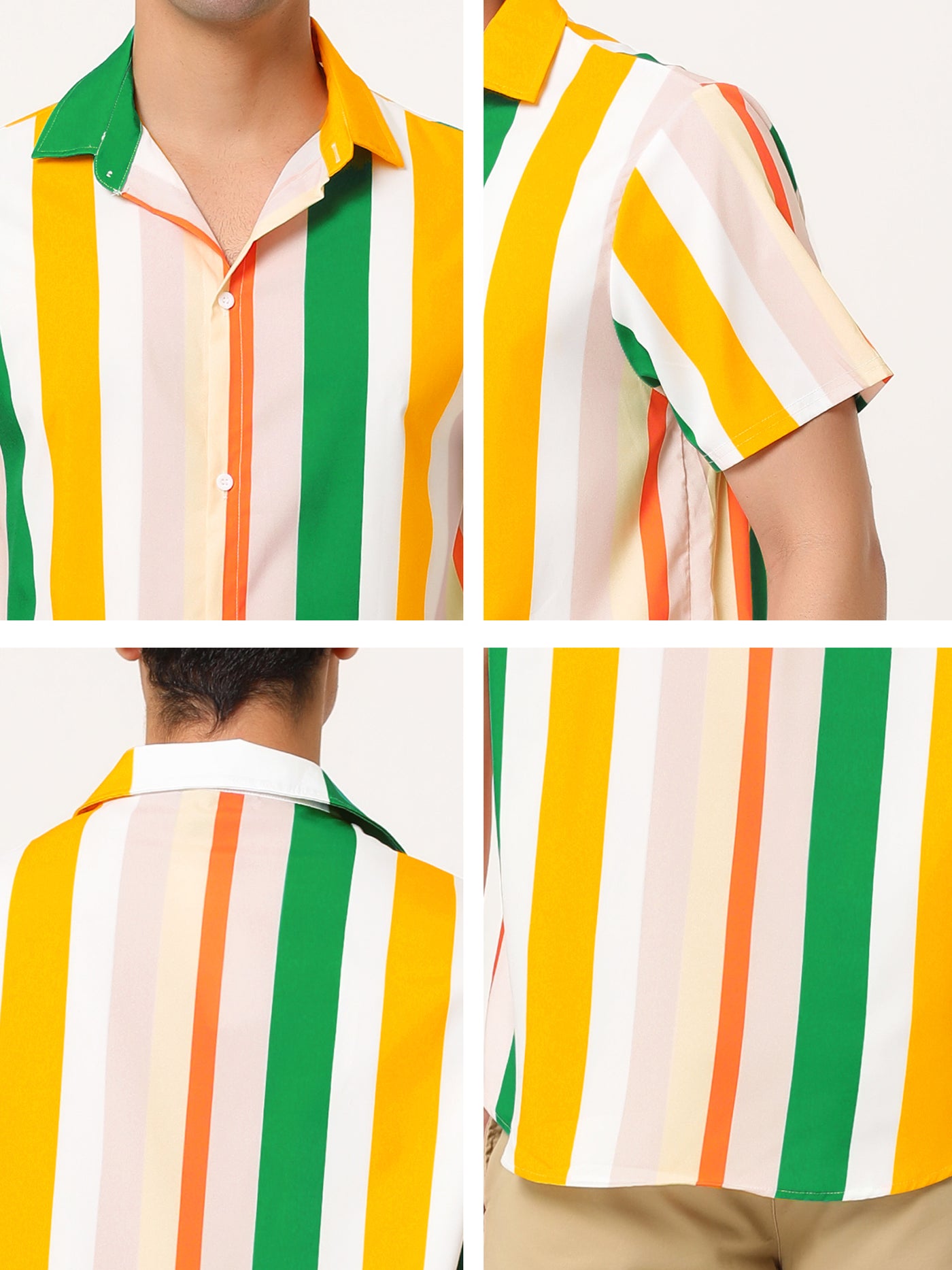 Bublédon Summer Vertical Striped Short Sleeve Patchwork Shirt