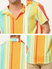 Summer Vertical Striped Short Sleeve Patchwork Shirt