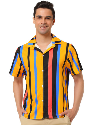 Summer Vertical Striped Short Sleeve Patchwork Shirt
