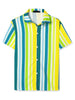 Summer Vertical Striped Short Sleeve Patchwork Shirt