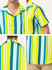 Summer Vertical Striped Short Sleeve Patchwork Shirt