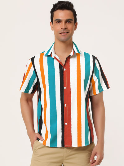 Summer Vertical Striped Short Sleeve Patchwork Shirt