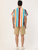 Summer Vertical Striped Short Sleeve Patchwork Shirt