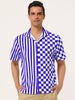Contrast Color Short Sleeve Button Striped Plaid Shirt