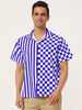 Contrast Color Short Sleeve Button Striped Plaid Shirt
