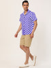 Contrast Color Short Sleeve Button Striped Plaid Shirt