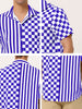 Contrast Color Short Sleeve Button Striped Plaid Shirt