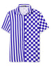 Contrast Color Short Sleeve Button Striped Plaid Shirt