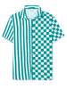 Contrast Color Short Sleeve Button Striped Plaid Shirt