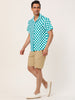 Contrast Color Short Sleeve Button Striped Plaid Shirt
