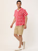 Contrast Color Short Sleeve Button Striped Plaid Shirt