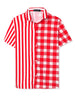 Contrast Color Short Sleeve Button Striped Plaid Shirt