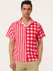 Contrast Color Short Sleeve Button Striped Plaid Shirt