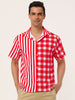Contrast Color Short Sleeve Button Striped Plaid Shirt