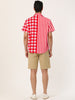 Contrast Color Short Sleeve Button Striped Plaid Shirt