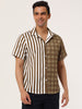 Contrast Color Short Sleeve Button Striped Plaid Shirt