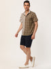 Contrast Color Short Sleeve Button Striped Plaid Shirt