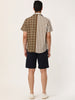 Contrast Color Short Sleeve Button Striped Plaid Shirt
