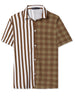 Contrast Color Short Sleeve Button Striped Plaid Shirt