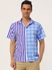 Contrast Color Short Sleeve Button Striped Plaid Shirt