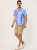 Contrast Color Short Sleeve Button Striped Plaid Shirt