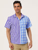 Contrast Color Short Sleeve Button Striped Plaid Shirt