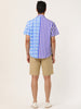 Contrast Color Short Sleeve Button Striped Plaid Shirt