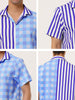 Contrast Color Short Sleeve Button Striped Plaid Shirt
