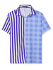Contrast Color Short Sleeve Button Striped Plaid Shirt