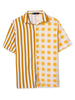 Contrast Color Short Sleeve Button Striped Plaid Shirt