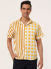 Contrast Color Short Sleeve Button Striped Plaid Shirt