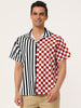 Contrast Color Short Sleeve Button Striped Plaid Shirt