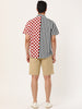 Contrast Color Short Sleeve Button Striped Plaid Shirt