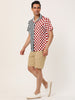 Contrast Color Short Sleeve Button Striped Plaid Shirt