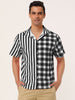 Contrast Color Short Sleeve Button Striped Plaid Shirt