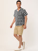 Contrast Color Short Sleeve Button Striped Plaid Shirt
