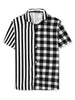 Contrast Color Short Sleeve Button Striped Plaid Shirt