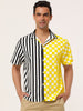 Contrast Color Short Sleeve Button Striped Plaid Shirt