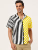 Contrast Color Short Sleeve Button Striped Plaid Shirt