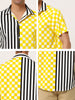 Contrast Color Short Sleeve Button Striped Plaid Shirt