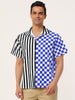 Contrast Color Short Sleeve Button Striped Plaid Shirt