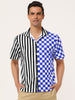 Contrast Color Short Sleeve Button Striped Plaid Shirt