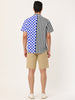 Contrast Color Short Sleeve Button Striped Plaid Shirt