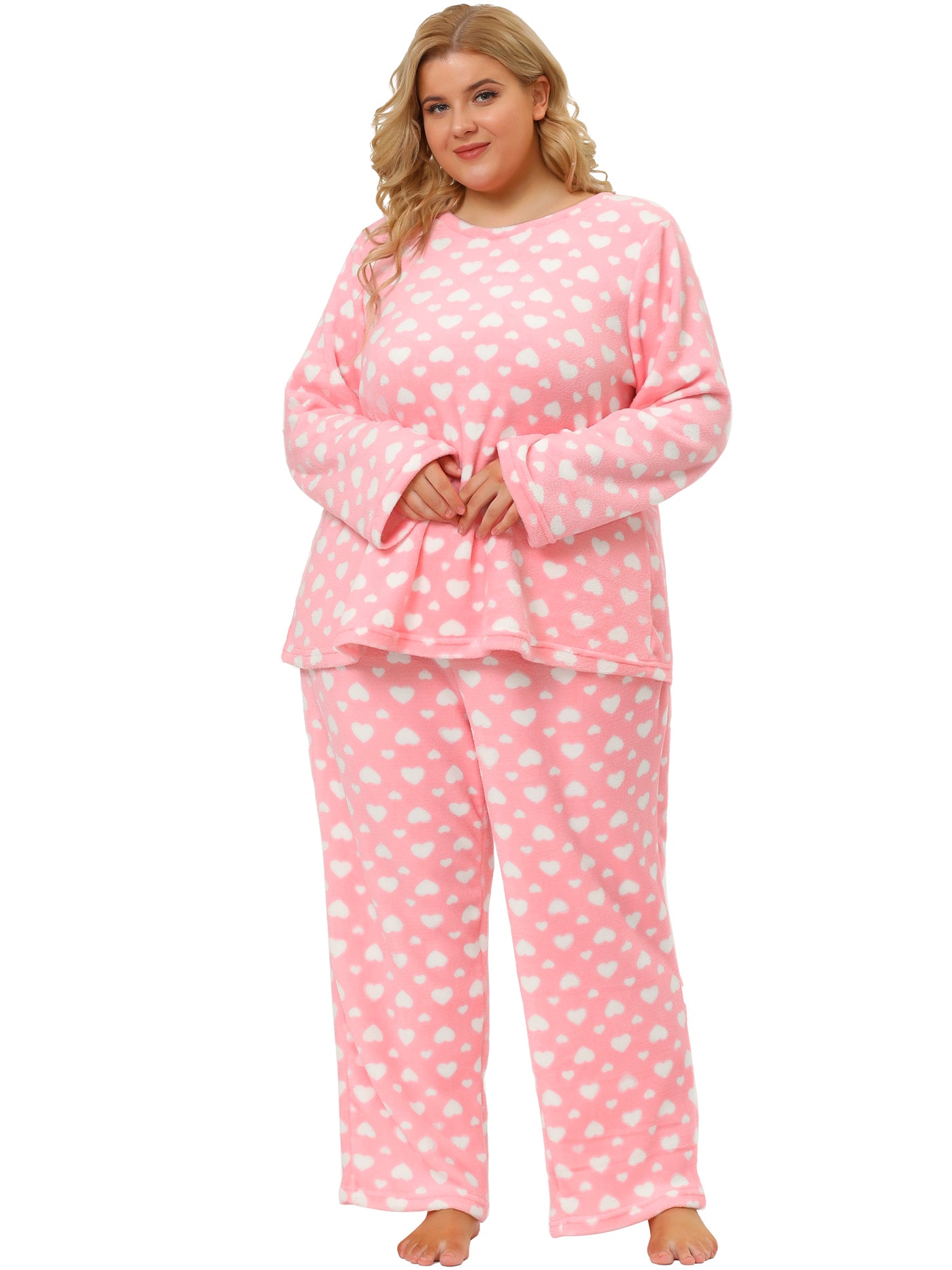 Bublédon Plus Size Long Sleeve Sweet Heart Print Pajamas Set