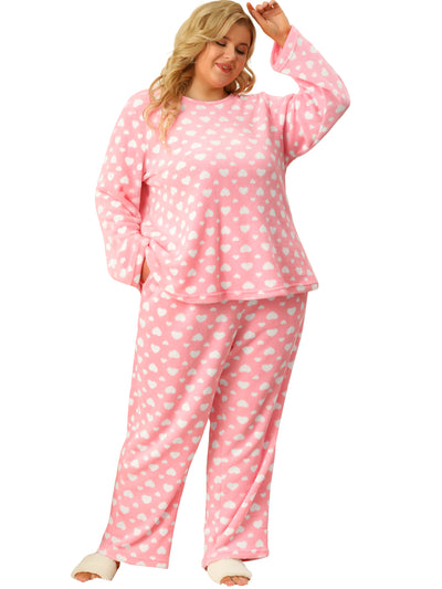Plus Size Long Sleeve Sweet Heart Print Pajamas Set