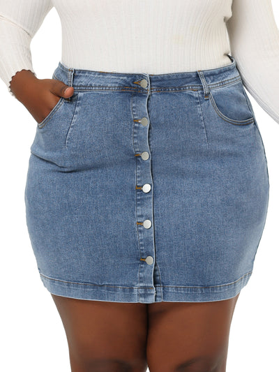 Classic A-Line Denim Button-Up Plus Size Skirt