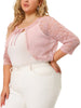 Knit H Line Collarless 3/4 Sleeve Bolero