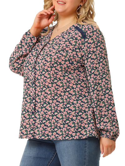 Woven H Line Ditsy Floral Lace Insert Top