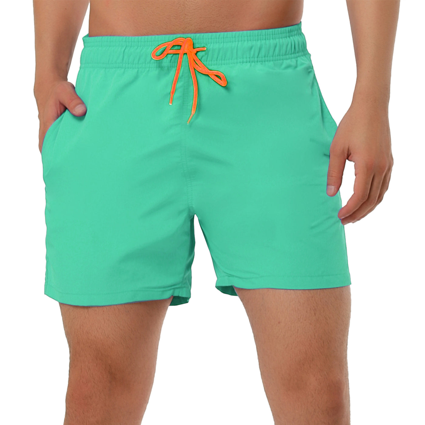 Bublédon Solid Beach Mesh Lining Drawstring Waist Shorts